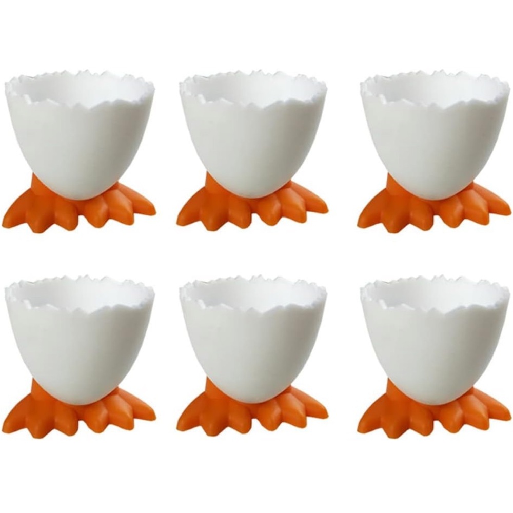 NIB 6pcs Egg Cup Holder Chicken Feet with Steel Egg Cracker Topper